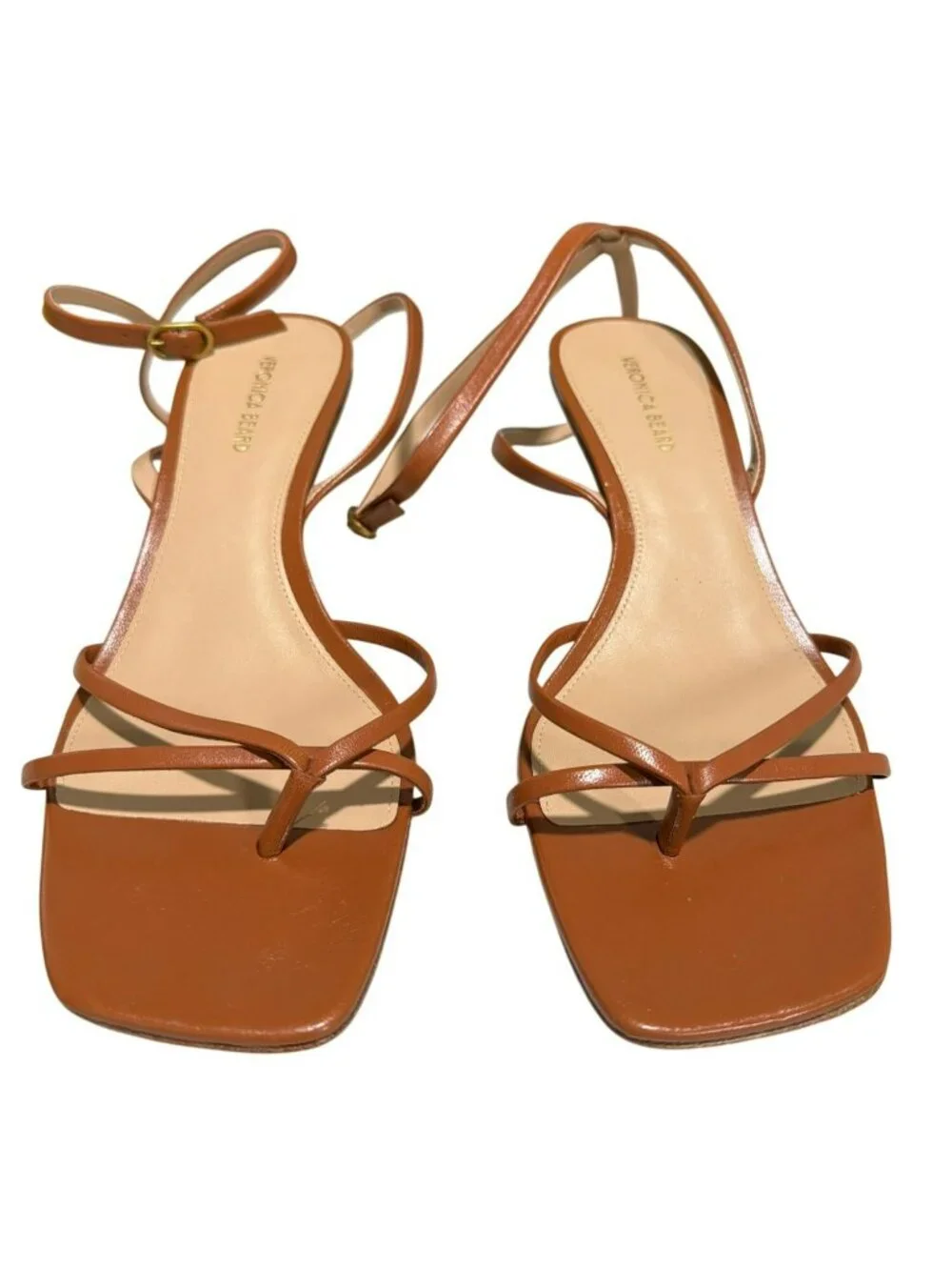 New Veronica Beard Catarina Strappy Tan Leather Heeled Sandals Size 8